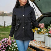 Aurelia - Black Drawstring Waist Hooded Coat